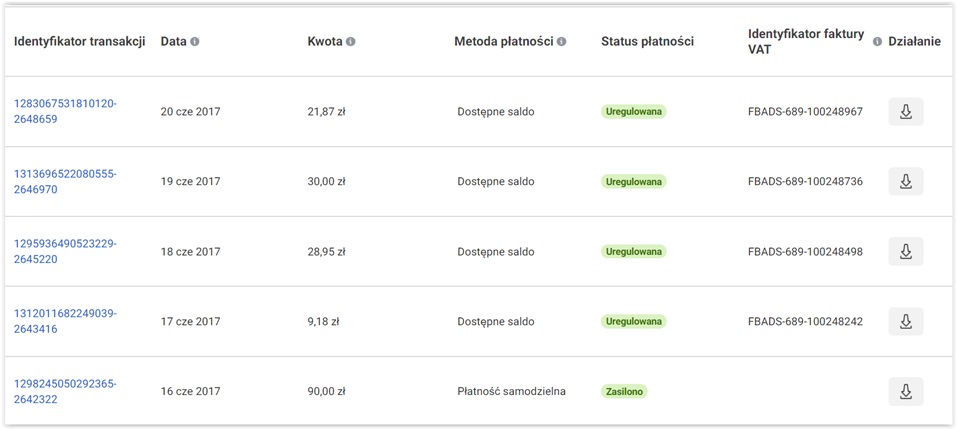 How to download invoices from Facebook step 2